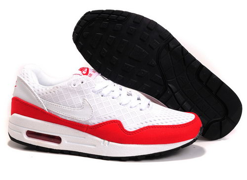 Nike Air Max 1 Unisex White Red Running Shoes Outlet Online